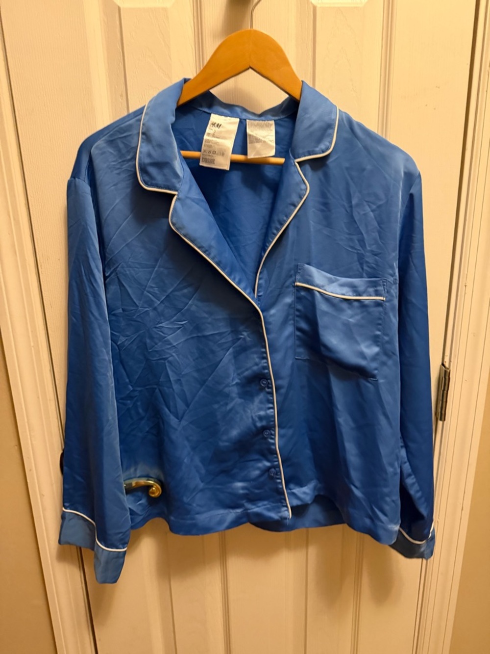 H&M Satin Blue Pajama Shirt with White Piping